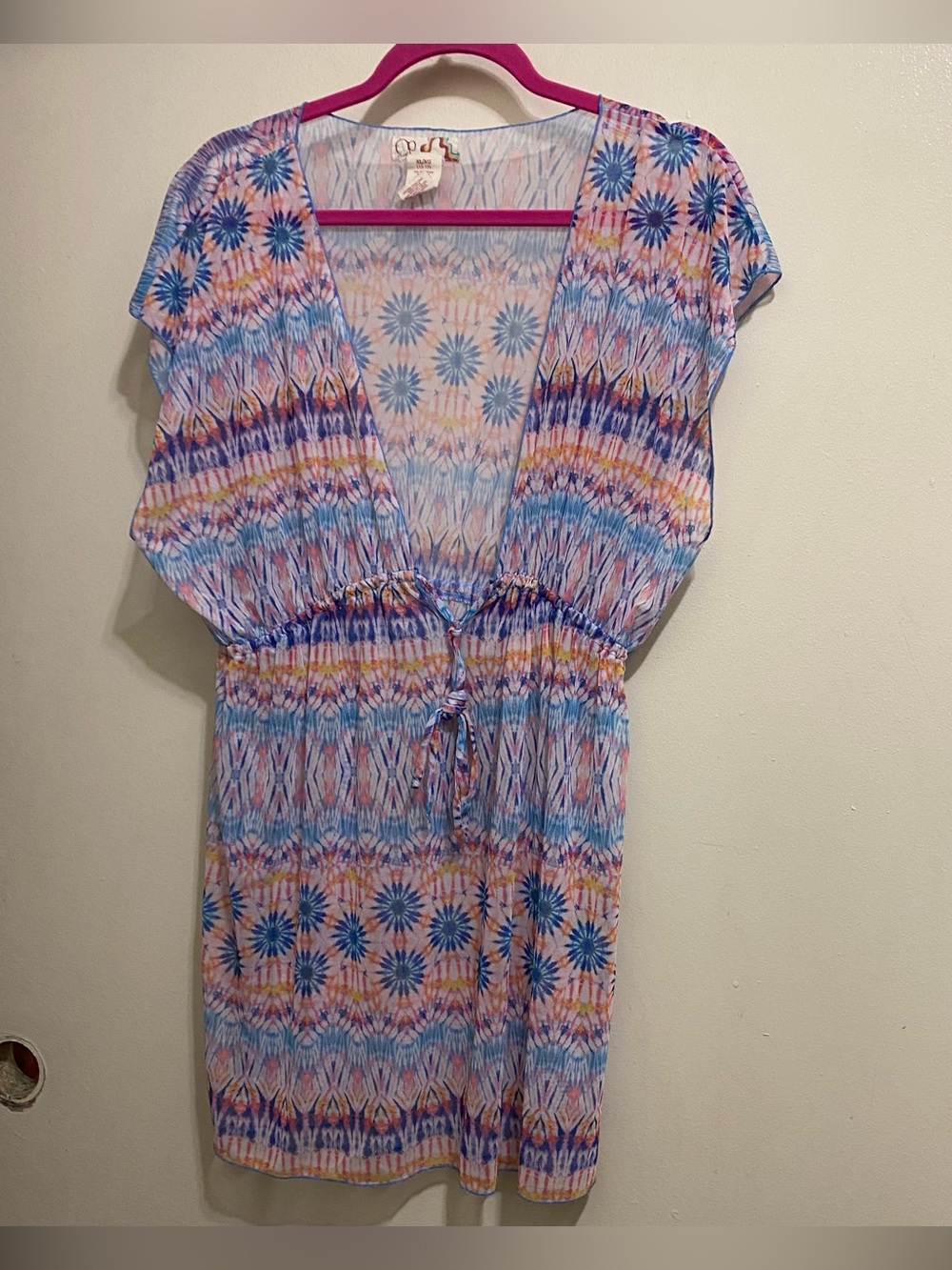 OP Juniors XL 15 17 Swim Beach Cover Up Sheer Blue Pint Tie Dye Sunburst Print
